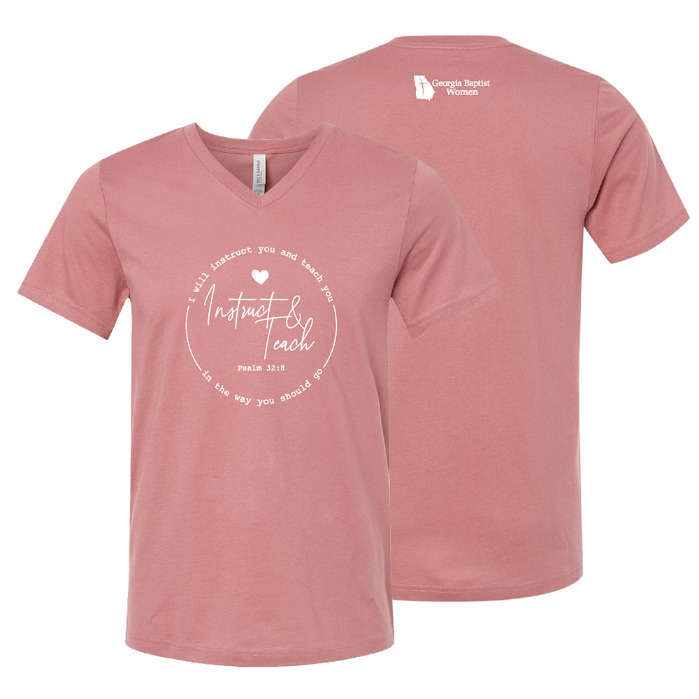 Georgia Baptist Women “Instruct & Teach” Psalm 32:8 V-Neck Jersey T-Shirt