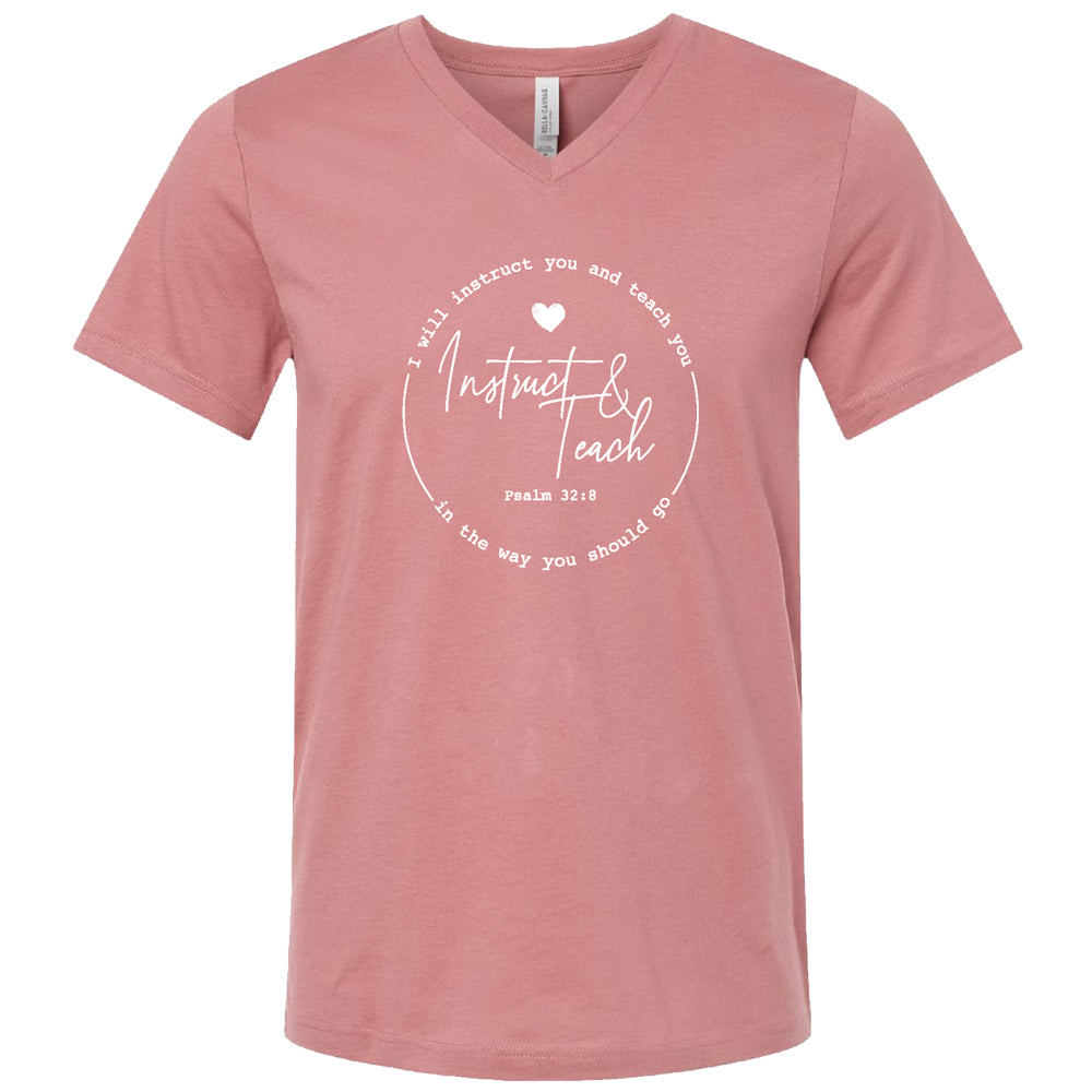 Georgia Baptist Women “Instruct & Teach” Psalm 32:8 V-Neck Jersey T-Shirt